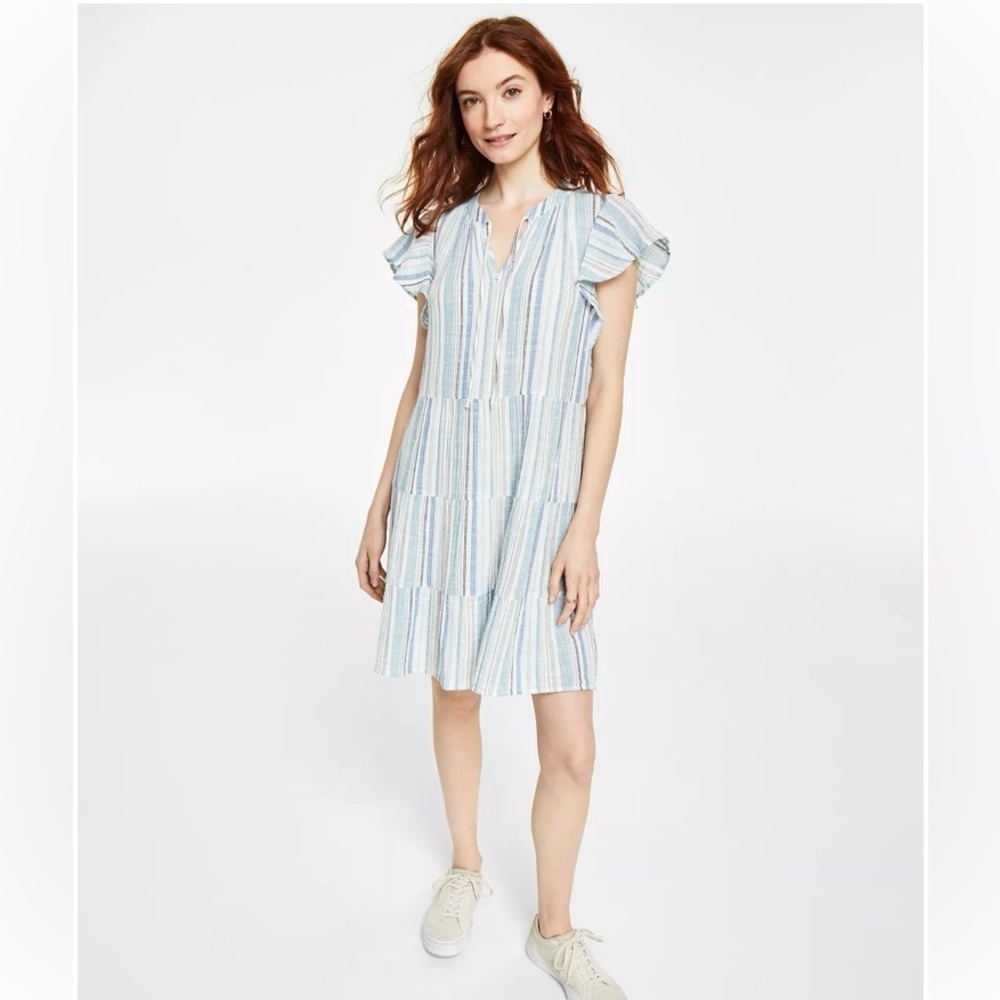 🦋 Style and Co Blue Striped Tiered Dress 🦋